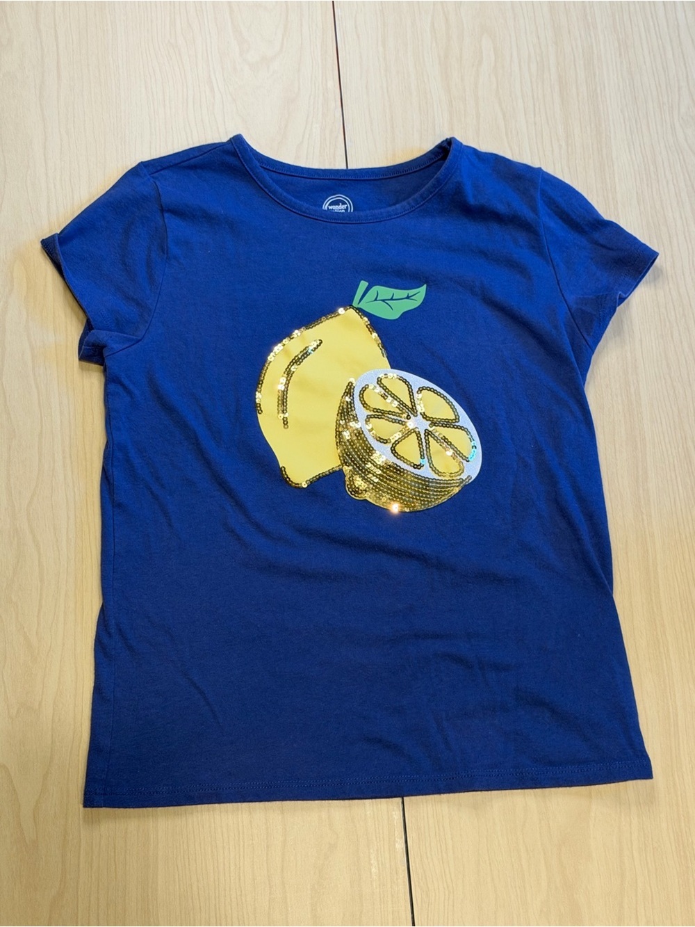 Girls' Navy Blue Sequin Lemon Graphic Tee